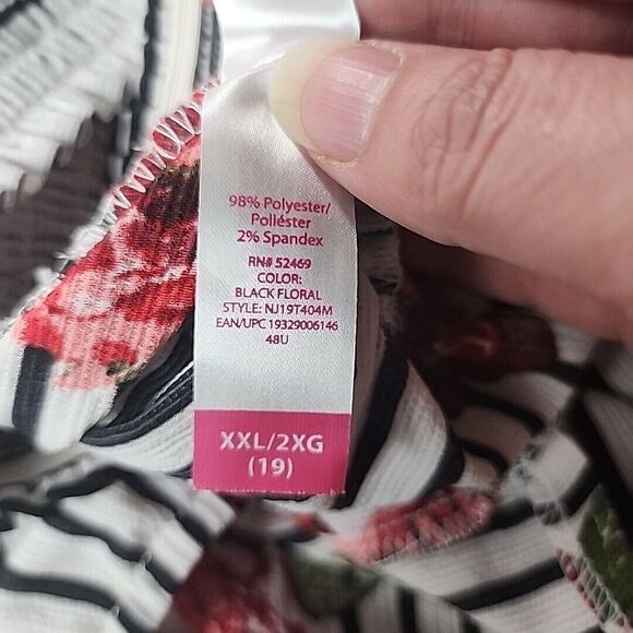 NO BOUNDARIES Off Shoulder BlouseTop Size XXL White Red Striped‎ Floral Tie - Picture 6 of 6